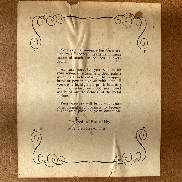 Andrew Herkommer European Antique Repousse Metal Wall Decor Vintage - Picture 8 of 8
